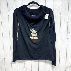 Vintage Walt Disney Sweater Women Sz Medium Black Graphic Long Sleeve Turtleneck